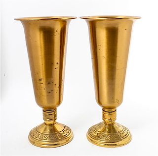 A Pair of Art Deco Style Gilt Metal Vases Height 19 1/2 inches.