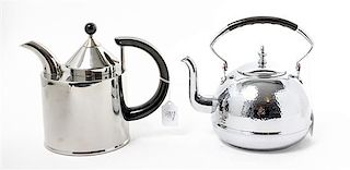 A German Stainless Steel Kettle and Teapot Height of taller 8 1/8 inches.