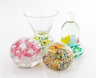 A Group of Paperweights and Goblet