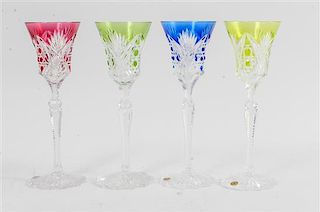 A Set of Four Val St. Lambert Cut Glass Stems Height 9 3/8 inches.