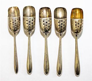 A Collection of American Silver and Silver-Plate Salt Sifter Spoons, various makers, each having a shovel bowl with a perforated