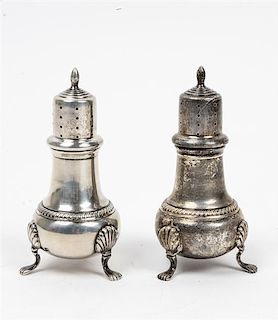 A Pair of American Silver Casters, Hunt Silver Company, Chicago, IL, 20th Century, having a pierced top with a baluster body and