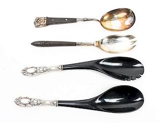 Four Silver Serving Articles, , comprising an American silver two-piece salad serving set and an unmarked example.