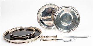 * A Collection of American Silver Articles, SECOND HALF 20TH CENTURY, comprising two lacquered trays with Gorham bands, a Gorham