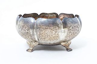 A Southeast Asian Repousse Decorated Silver Bowl, , of lobed footed form, with a fitted box.