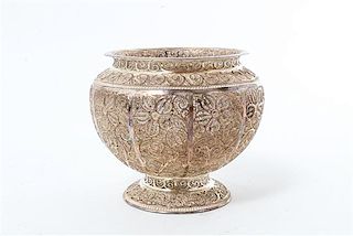 A Silvered Metal Filigree Footed Bowl, , of baluster form, with a fitted box.