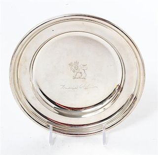 An English Silver Tray, 20th Century, George Bateman and Sons, London, of circular form centered with the emblem of the Governor
