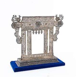 A Silvered Metal Filigree Architectural Model, , having a fitted box.