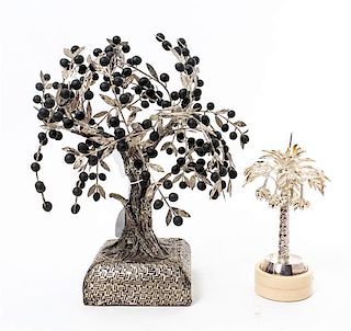 Two Silvered Metal Models of Olive Trees, , each with a fitted box.
