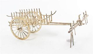 A Silvered Metal Model of an Ox Cart, ,