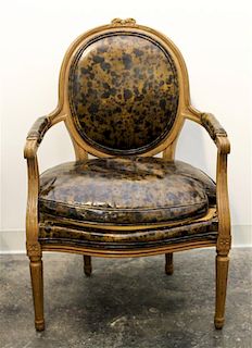 A Louis XVI Style Painted Fauteuil Height 35 inches.