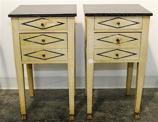 A Pair of Empire Style Painted Side Tables Height 23 3/4 x width 14 x depth 12 1/4 inches.