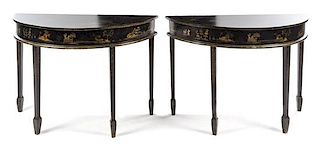 A Pair of Regency Style Painted Console Tables Height 33 1/2 x width 48 x depth 19 inches.