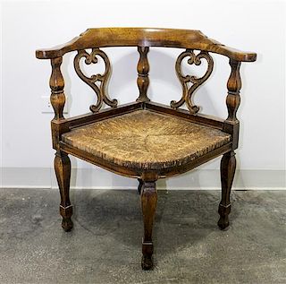 A Georgian Style Corner Chair Height 28 x width 27 x depth 22 1/4 inches.