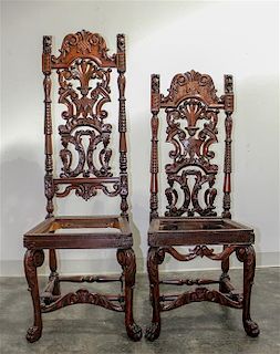 Two Renaissance Revival Side Chairs Height of taller 54 1/2 inches.