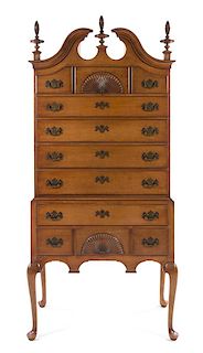 A Chippendale Style Maple Highboy Height 80 x width 37 x depth 22 inches.