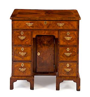 * A George II Style Kneehole Desk Height 30 1/4 x width 29 3/4 x depth 18 1/4 inches.