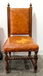 A Mexican Leather Upholstered Chair Height 43 1/2 inches.