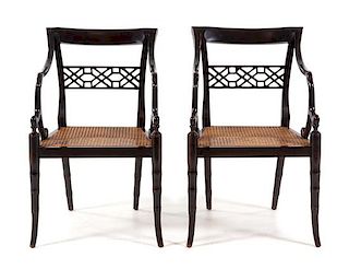 A Pair of Regency Style Open Armchairs Height 33 inches overall.