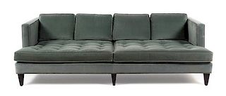 A Velvet Upholstered Sofa, Room & Board Width 98 inches.