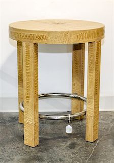 A Leather Clad Circular Side Table Height 23 3/4 x diameter 20 inches.