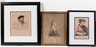 After Hans Holbein, , three works by A. Cardon, Facius Sr., and J. Minasi, depicting John More, John More Jr.'s wife, Ann More and The Lord Vaux
