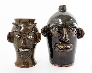 * Charles Lisk, (American, 20th century), Don't Let the Devil Get You, together with another pottery jug, Herbert Hoover by Grac