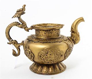 A Tibetan Style Gilt Metal Teapot Height 9 inches.