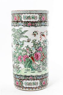 * A Chinese Export Canton Porcelain Umbrella Stand Height 18 inches.
