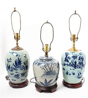 * Three Chinese Porcelain Jars Height of taller pair 12 inches.