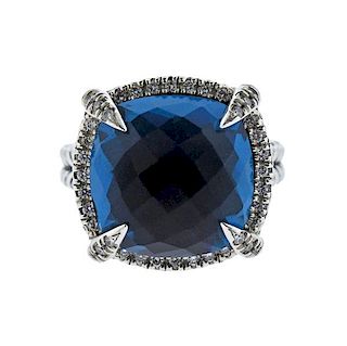 David Yurman Chatelaine Silver Diamond Blue Topaz Ring