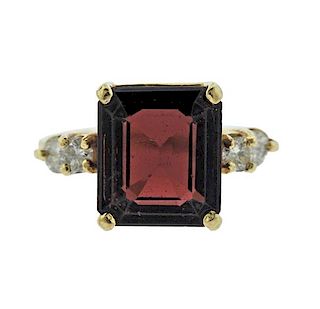 14K Gold Diamond Red Stone Ring
