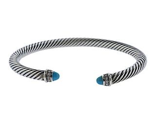 David Yurman Sterling Diamond Turquoise Cuff Bracelet