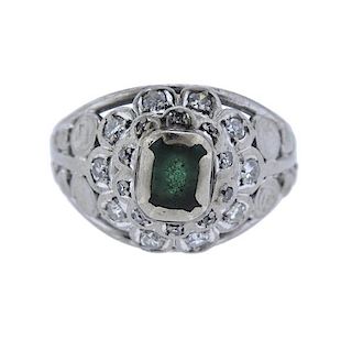 Platinum Diamond Green Stone Ring