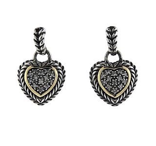 14K Gold Sterling Silver Heart Drop Earrings