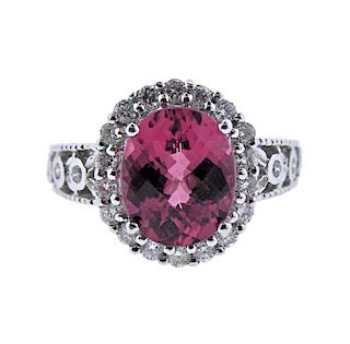 Platinum 5ct Pink Tourmaline Diamond Ring 