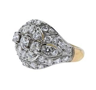 18k Gold Platinum Diamond Dome Ring 