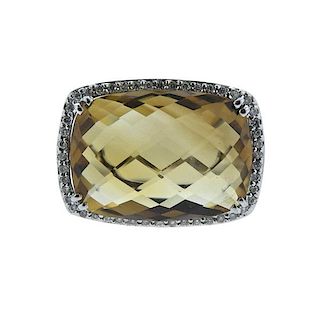 18K Gold Diamond Brown Stone Ring