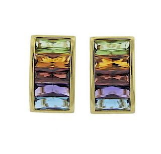 18K Gold Multi Color Gemstone Earrings