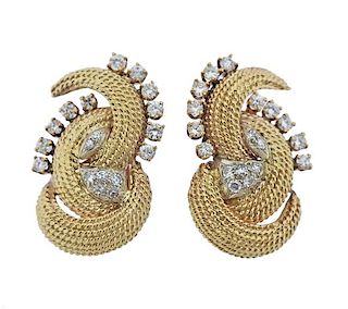1960s 14k Gold Diamond Earrings 