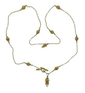 Konstantino 18k Gold Silver Long Station Pearl Necklace 
