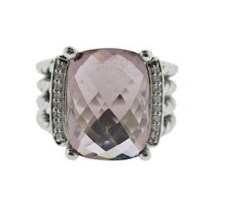 David Yurman Wheaton Silver Diamond Morganite Ring