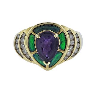 14K Gold Diamond Opal Purple Stone Ring