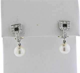 Tiffany &amp; Co Platinum Diamond Pearl Drop Earrings