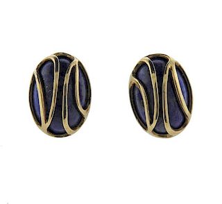 14k Gold Lapis Lazuli Stud Earrings 
