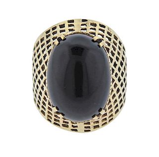 14k Gold Onyx Basket Weave Ring 
