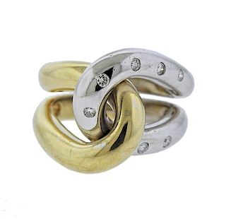 14k Gold Two Tone Knot Diamond Ring 