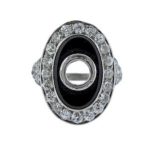 Antique Platinum Diamond Onyx Ring Setting 