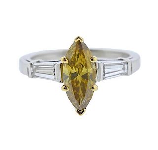 1.35Ct Marquise Fancy Diamond Platinum Engagement Ring
