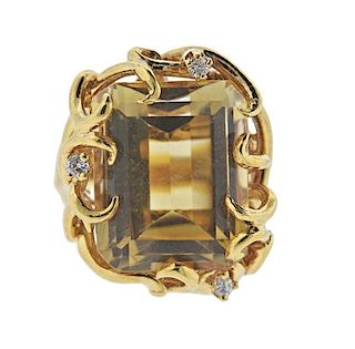 18k Gold Citrine Diamond Ring 